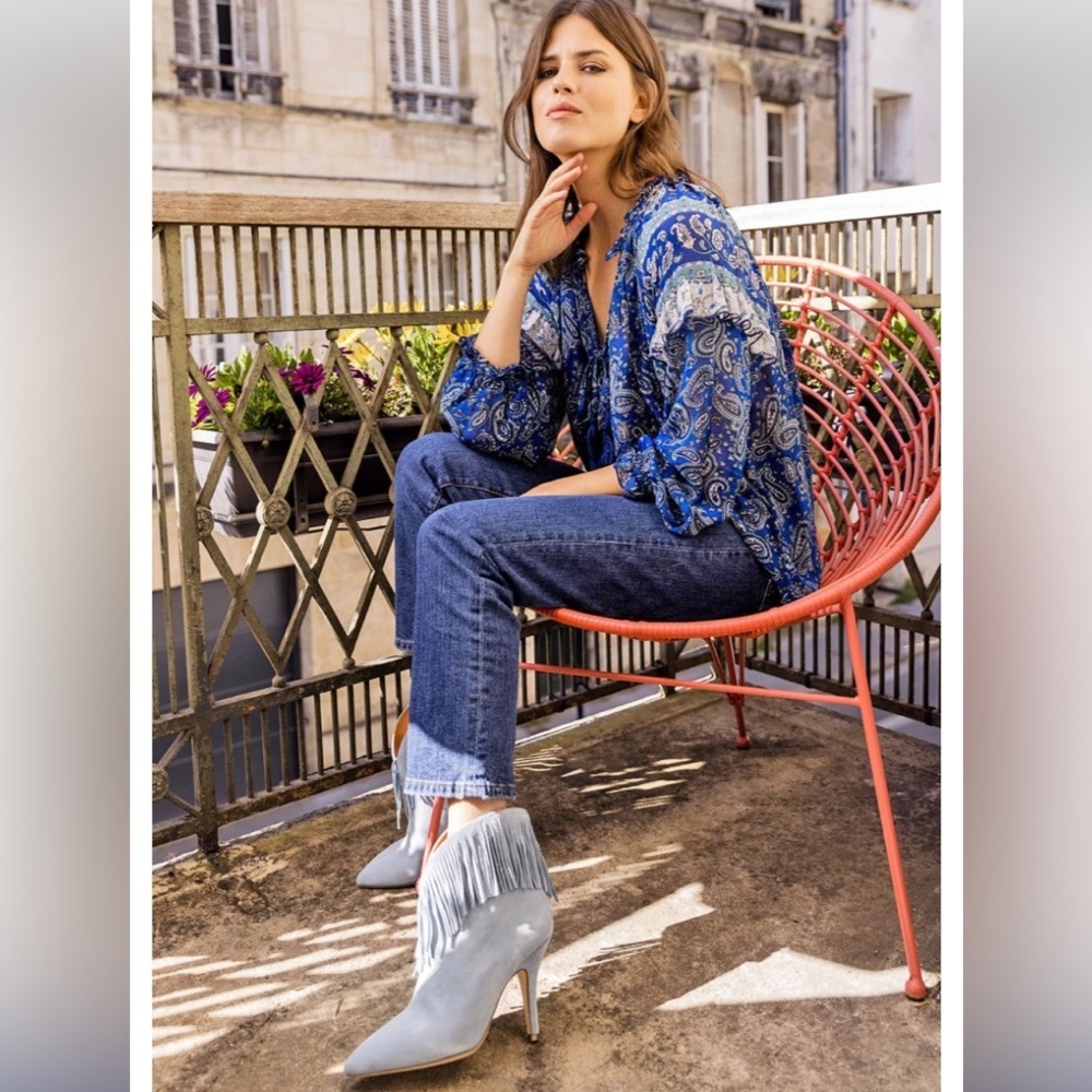 Miss June Paris Boho Paisley Top Blue with Tassels